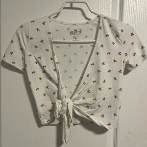 Hollister White and Yellow Floral Wrap Around Crop Top